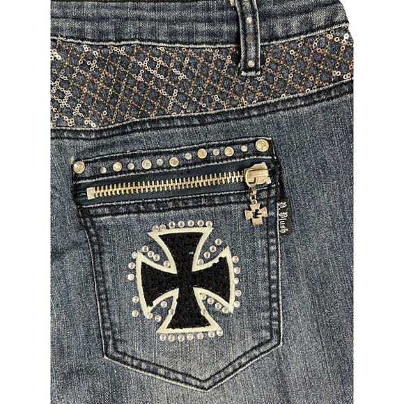 Platinum Plush LA 4991 Women's Biker Moto Jeans  Size 13  Embellished Gothic - Picture 13 of 16